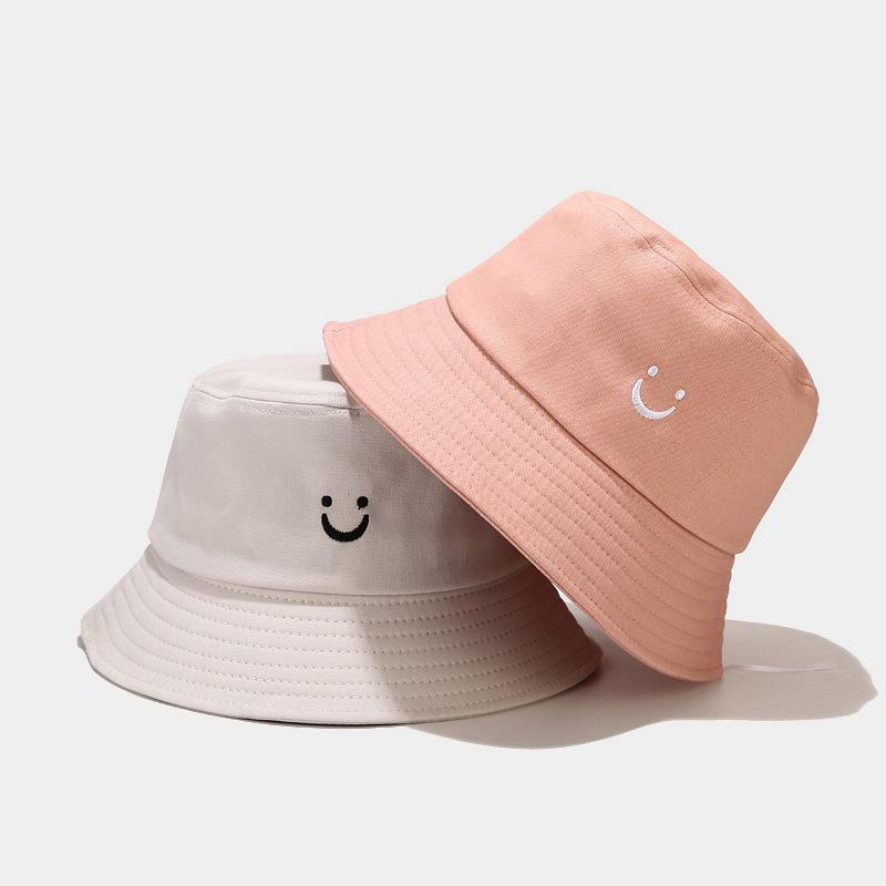 

Smiling Face Embroidery Bucket Hats for Women Cotton Bucket Hat Men Sun Hat Outdoor Sports Beach Panama Gorro Fishermen Cap, Style 3