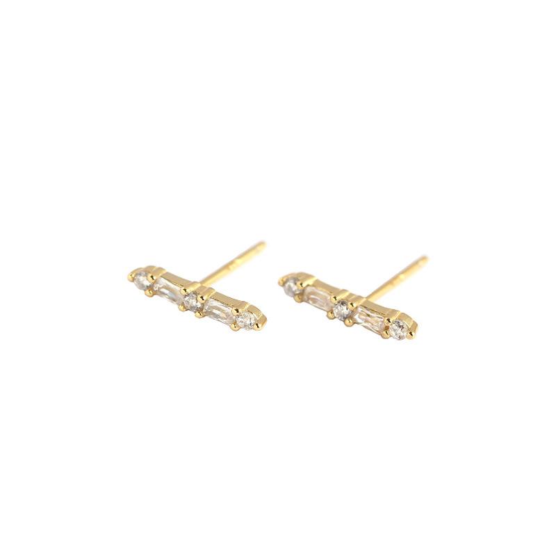 

13MM*2.2MM 18K Gold Authentic 925 Sterling silver Prong Zircon + CZ Straight Lucky Bar Stud earrings FINE jEWELRY TLE2146