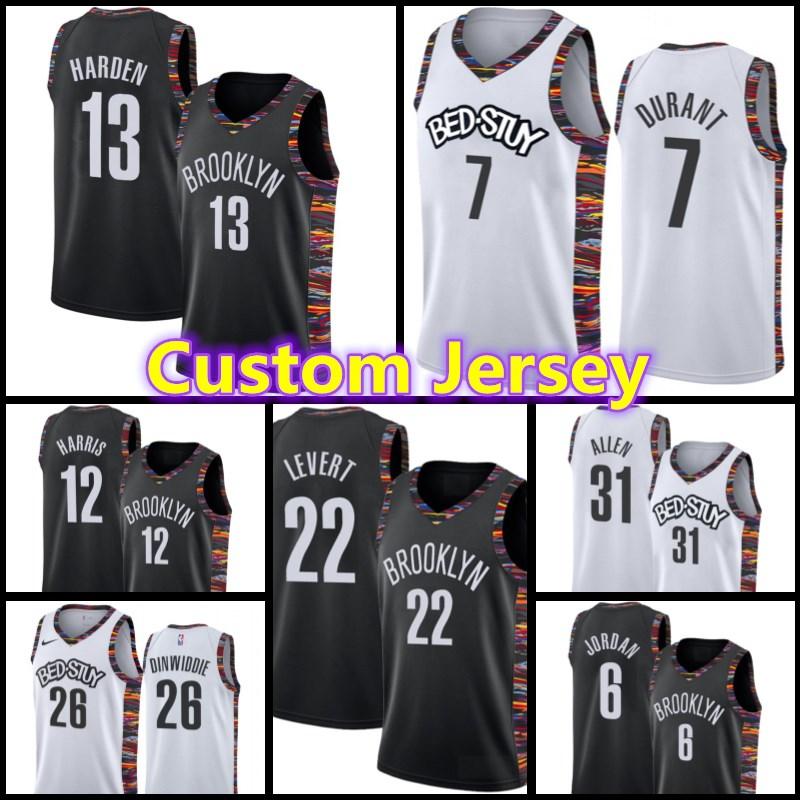 

Custom Brooklyn Nets Jersey Kevin James Durant Basketball Harden Kyrie Jersey Irving Joe Jarrett Harris Allen Caris Spencer LeVeas, Black;red