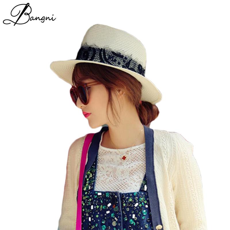 

Wide Brim Hats Breathable Panama Women's Straw Hat Lace Ribbon Summer Folding Bucket Jazz Sun For Women Beach Cap Chapeau Femme, Beige