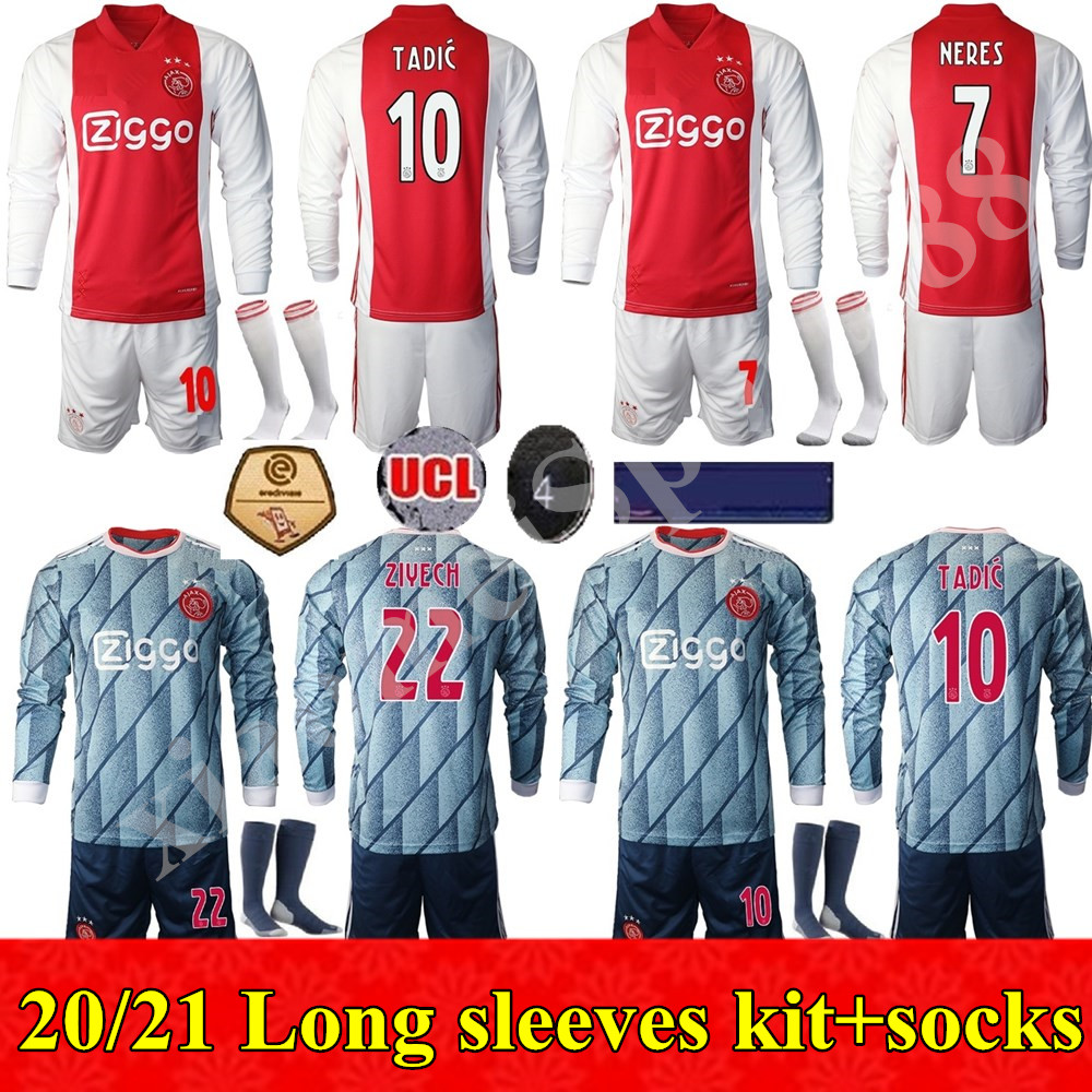 

New 2020 2021 Long sleeves adult kit home Soccer Jerseys away Shirt ajax 20 21 #10 TADIC #22 ZIYECH Men football uniforms, Home+patch