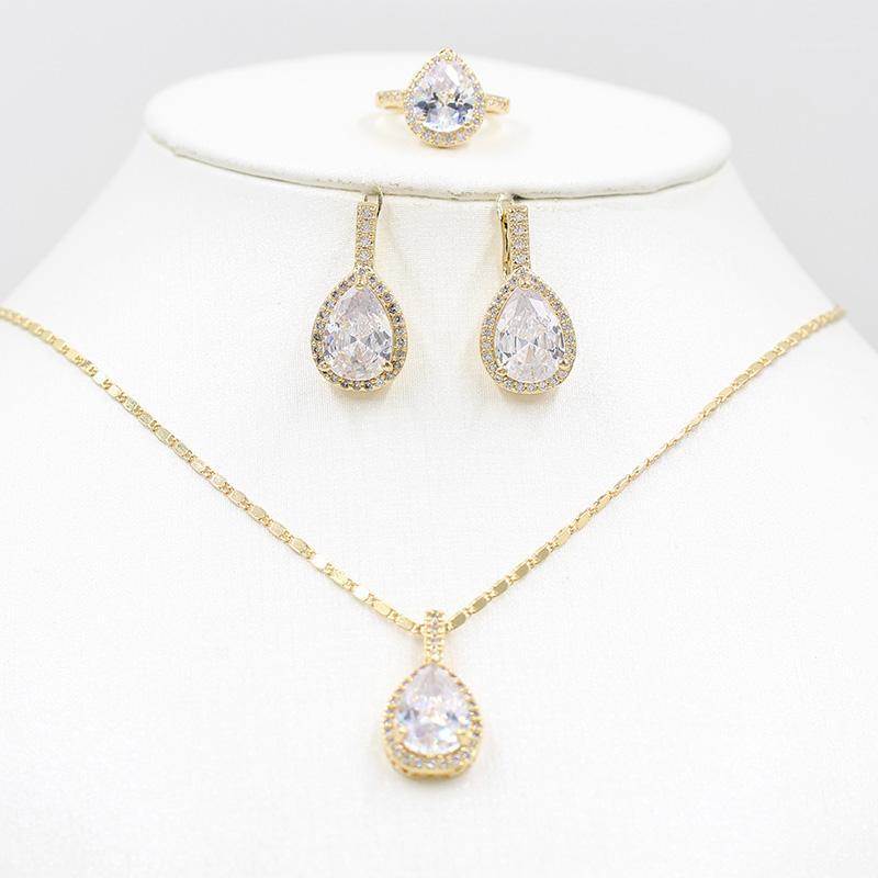 

Vic doria 585 gold zircon necklace earrings ring set rose gold bride necklace earrings ring stylish women's holiday party je1, As pic