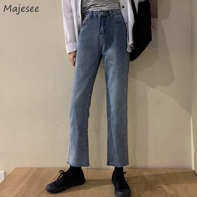 

Jeans Women Vintage High Waist Straight Fur-lines Solid Korean Style Harajuku All-match Womens Simple Chic Students Trousers Hot, Black