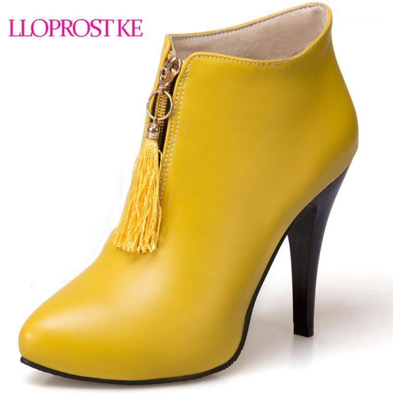 

Lloprost ke 2021 top quality ladies boots short plush autumn winter boots tassels fashion thin heel ankle for women MY9271, White