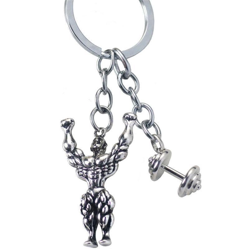 

Dumbbell Fit Man Keychain CrossFit Bodybuilding Key Chains Sports Fitness Motivation Jewelry Personal Trainer Gift