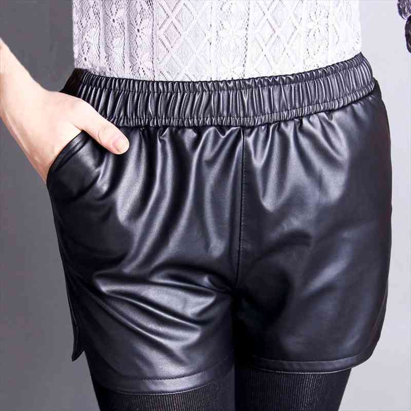 

Women Leather Short Lady Girl Sexy Pu Summer Shorts Mini Capris Girl Faux Leather Short With Pocket, White;black