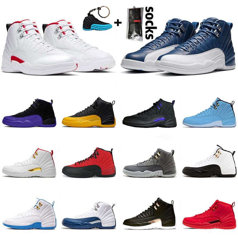 

2021 Fashion Jumpman 12 Mens Womens 12s Basketball Shoes Dark Stone Blue University Gold Flu Game Royal Sneakers Trainers size 13, B22 40-47 the master