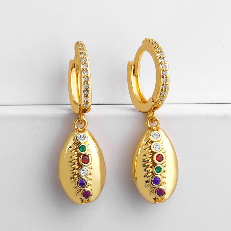 

Gold Inlaid Stone Shell Accessories Earrings Colored Gem Snake Serpentine Drooping Earrings1