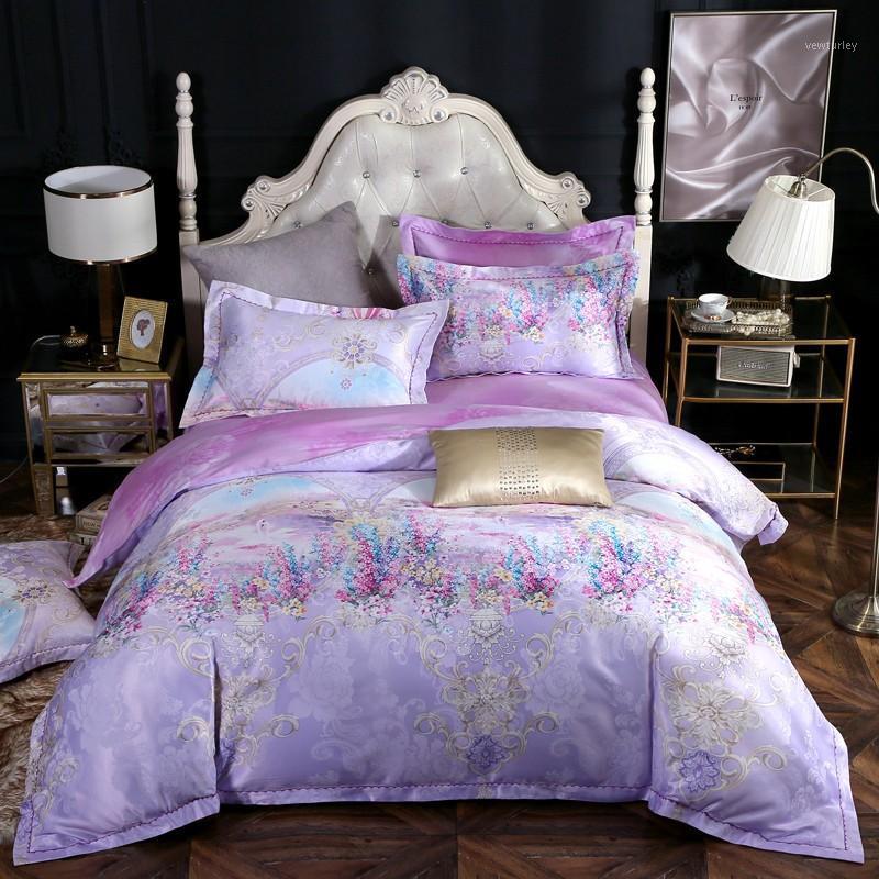 

Purple lavende Bloom Bedding Set Full Queen 4Pcs Duvet Cover Set Vinrant Floral Comforter Cover Ultra Soft Cotton Bed sheet1, Color 3