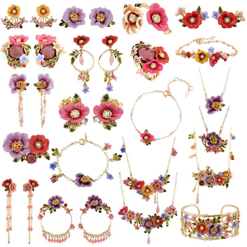 

Garden Style Party Jewelry For Women Romantic Sweet Cute Red Purple Flowers Earrings Fashion Classic Drop Ears Female Accessorie