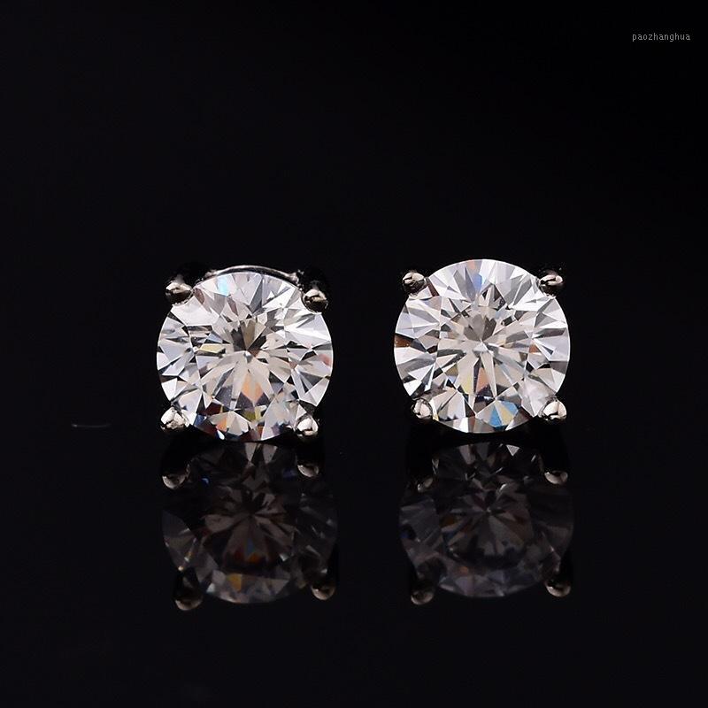 

Natural Moissanite Stud Earrings For Women Men 4 Prong Setting Pure Silver Round D Color VVS Platinum Plated, Golden;silver