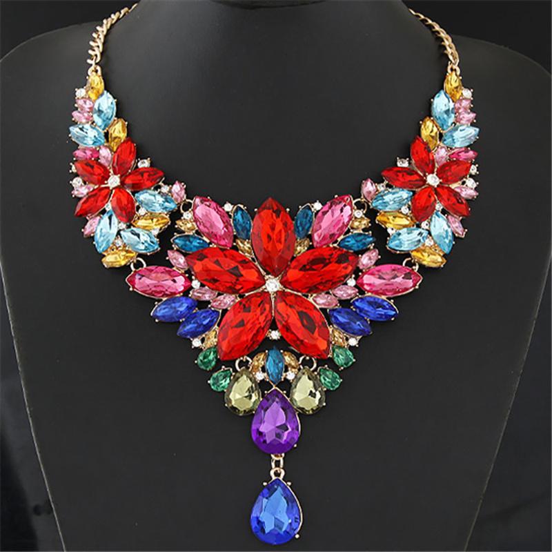 

Women's Crystal Statement Necklace Bib Chunky Cheap Ladies Baroque Elegant Alloy Red Light Blue Rainbow 40+5 cm Necklace Jewelry