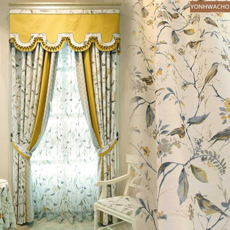

Custom curtain Upscale American country rural fashion cotton linen beige cloth blackout curtain valance tulle panel C2521