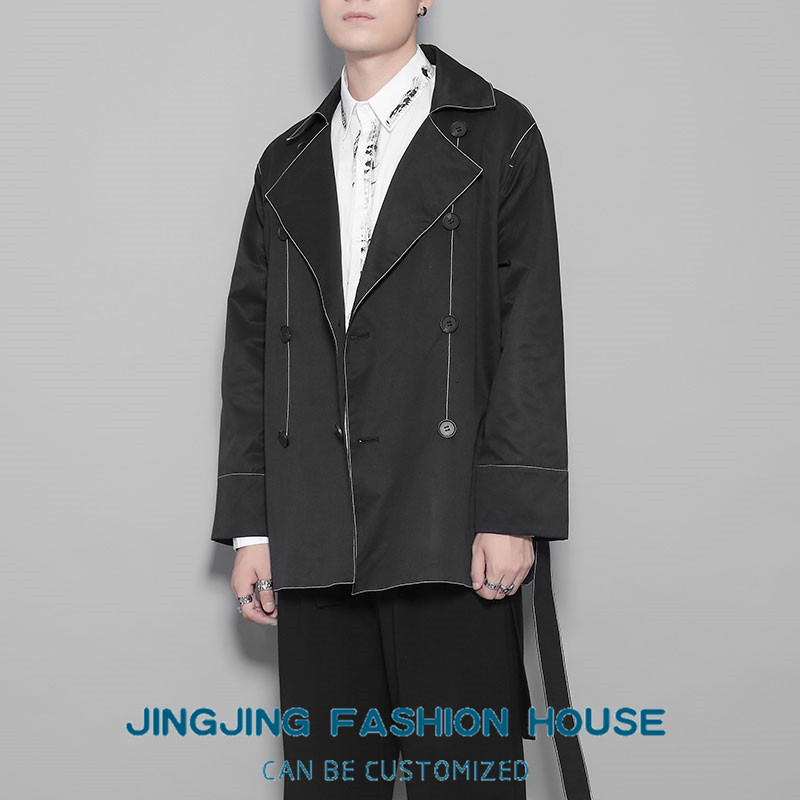 

2021 New Original Clothes Autumn/winter Personality Line Button Coat Men's Jacket Fashion RFU3, Black