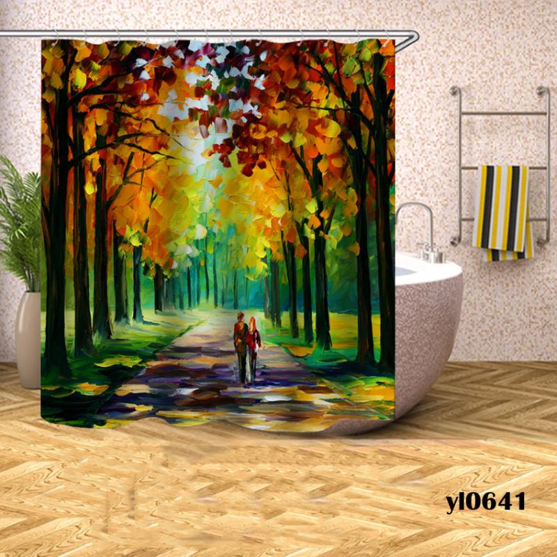 

View Trees Bathroom Shower Curtain Scenic Printed Waterproof Bath Curtains for Bathtub Bathing Cover Large Wide 12pcs Hooks