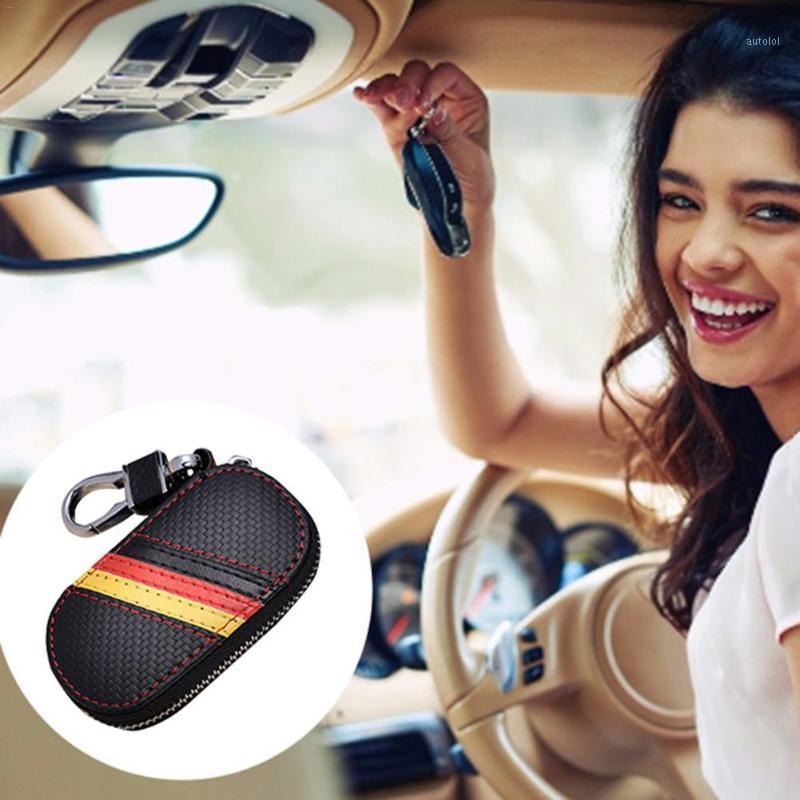 

Universal Key Case Bag Leather Carbon Fiber Three Color Flag Striped For Most Of Car Key Fob And Keyless Entry1