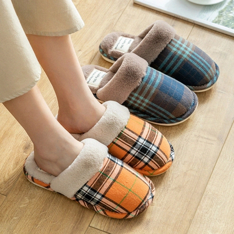 

Home Slippers Women Winter House Bedroom Flat Slides Warm Plaid Men Slippers Soft Cotton Shoes Indoor Plush Lovers Slides #tT9x, Black