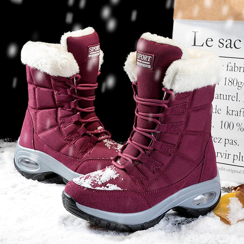 

Women's Boots Warm Waterproof Canvas Snow Boots Plush Winter Shoes Female Ankle Botas Non-slip Footwear Flat Platform Plus Size, Red boots