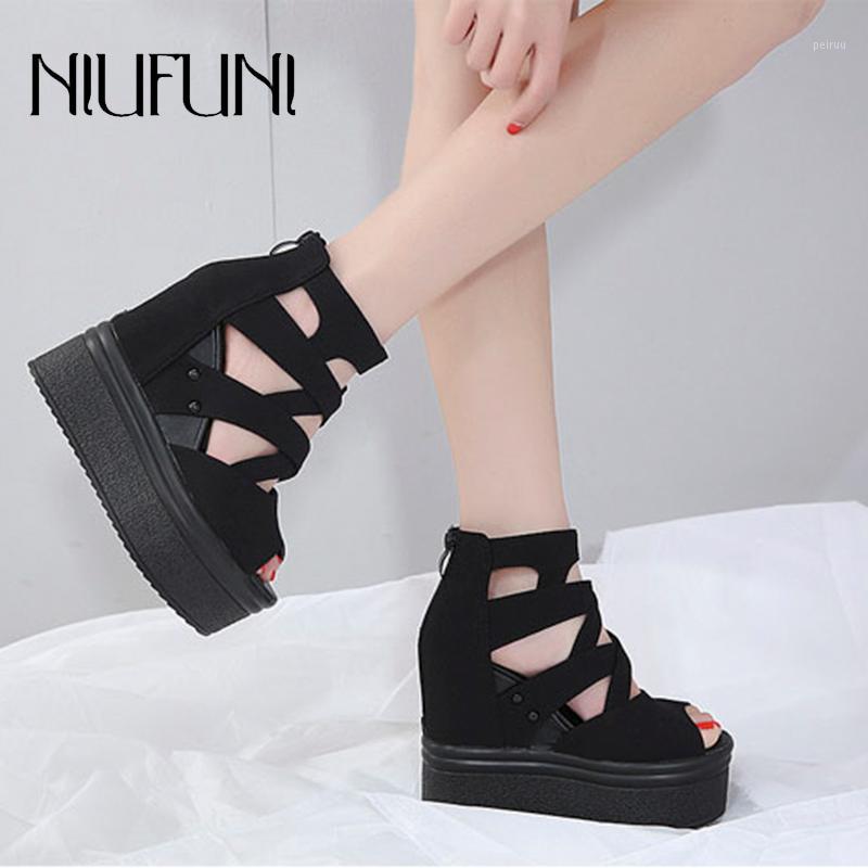 

Wedge Sandals Women NIUFUNI Platform Peep Toe Ladies Sandals Zipper Ultra 14cm High Heels Casual Shoes For Women Sandales femme1, Black