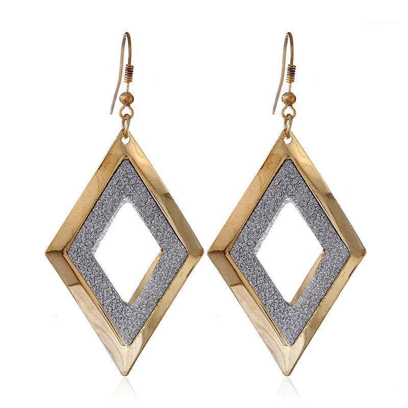 

Geometric drop earrings for woman Fashion frosted golden color Double color Polygonal hollow long earrings Party jewelry gifts1