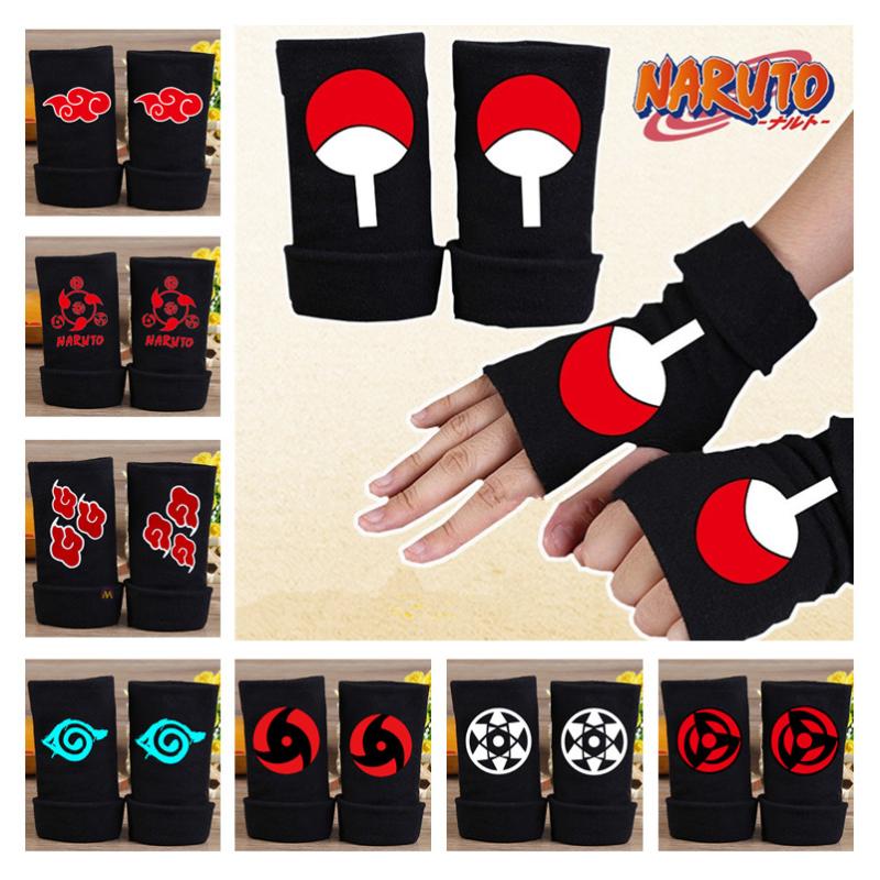 

Anime Naruto Akatsuki Uchiha Itachi Cosplay Gloves Konoha Kakashi Sharingan Cotton Knitting Warm Half Finger Mittens Glove New
