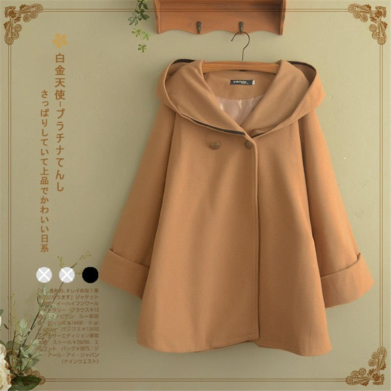 

2021 New Student Girl with Red Hoodie Beautiful Mantle Autumn Loose Warm Woolen Preppy Khaki Seared Jacket DTAK, Navy blue.
