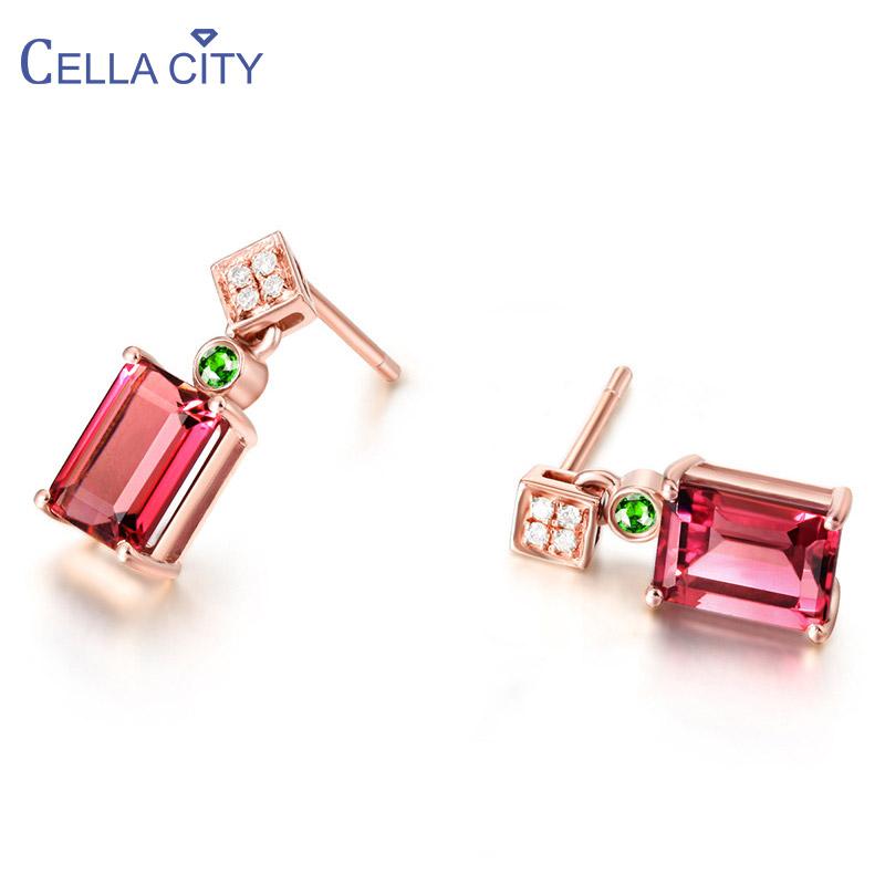 

Cellacity Trendy Silver 925 Jewelry Rectangle Ruby Earrings for Women Geometry Gemstones Female Short Ear drops Rose Gold Color