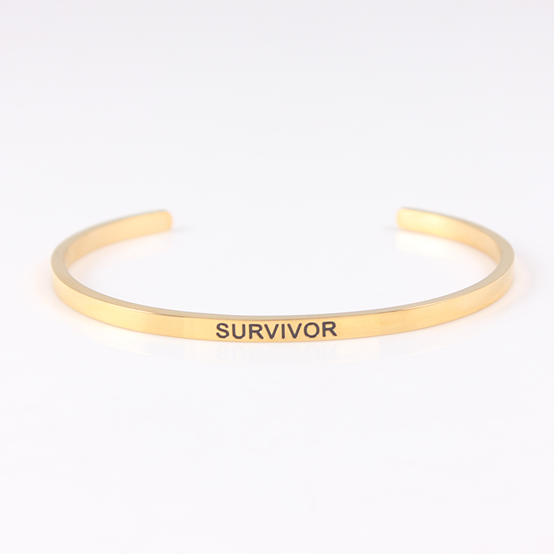 

SURVIVOR" Mantra Bracelet Stainless Steel Bar Engraved Positive Inspirational Quote Bangle For Women Men