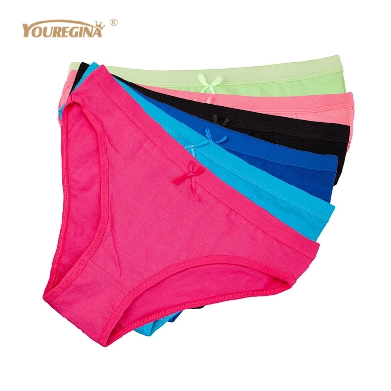 

YOUREGINA Woman Underwear Women's Cotton Briefs Solid Cute Bow Low-Rise Sexy Ladies Girls Panties Lingerie M L  6pcs/lot 201112, 6pcs - random color