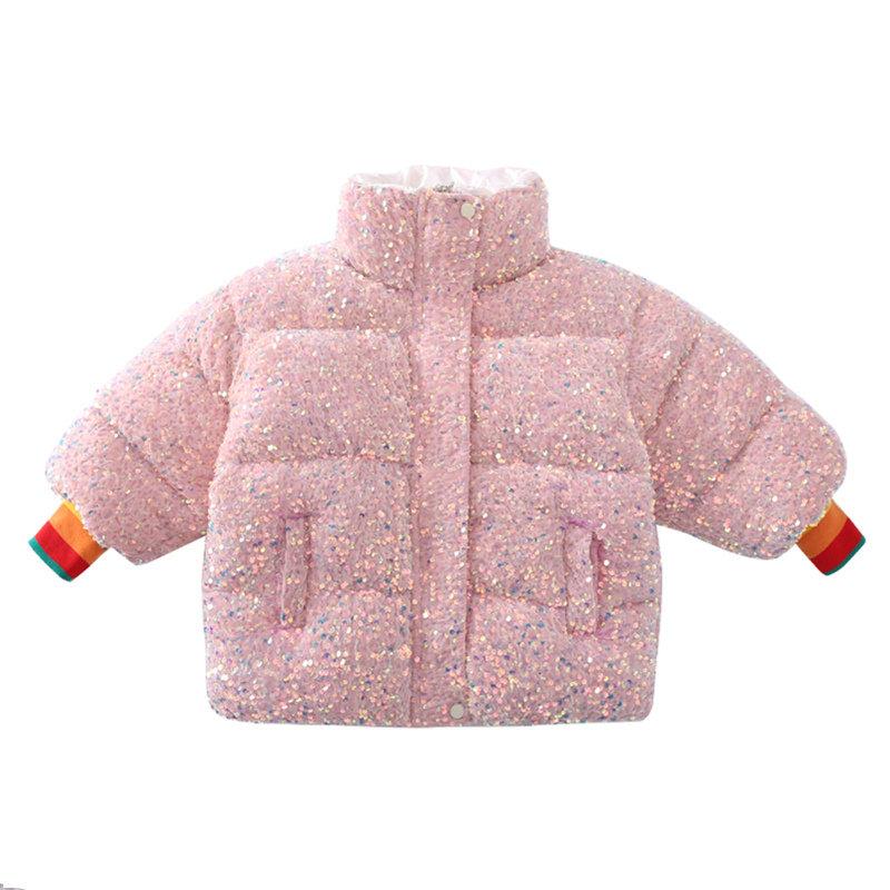 

New Children Autumn Winter Jackets For Girls Reflective Material Warm Coat Print Waterproof Kids Hooded Clothes With bag 4-14Yrs, Pink