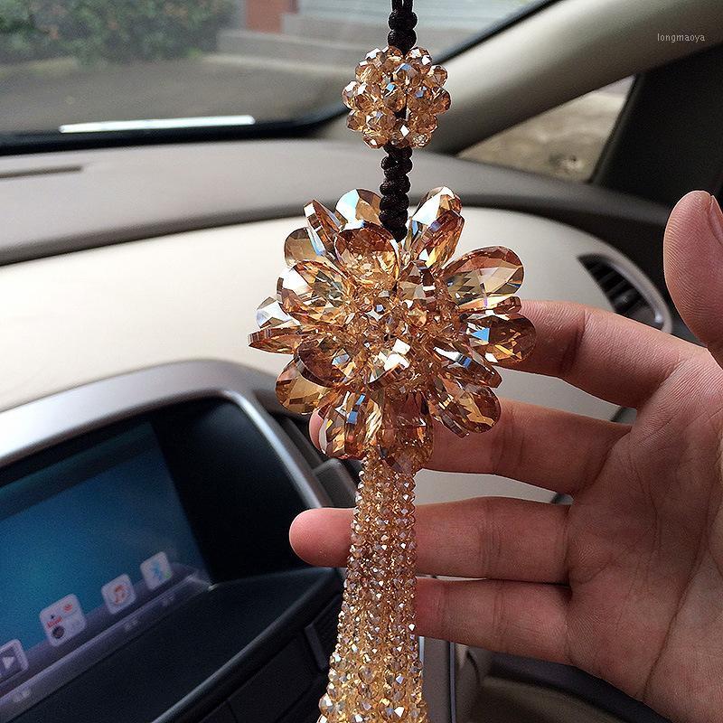 

Crystal Flower Car Hanging Ornaments Rhinestone Rear View Mirror Ornament Luxury Bling Car Accessories for Beautiful Women Girls1