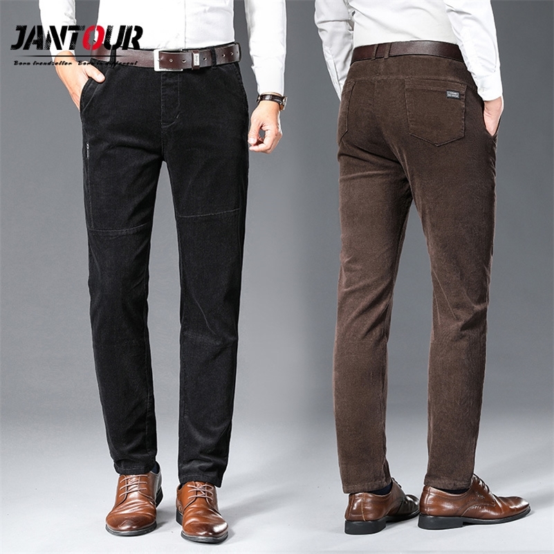 

Brand New Men's Cotton Corduroy Casual Pants Business Fashion Elastic Regular Fit Thick Trousers Male Black Coffee Green 201109