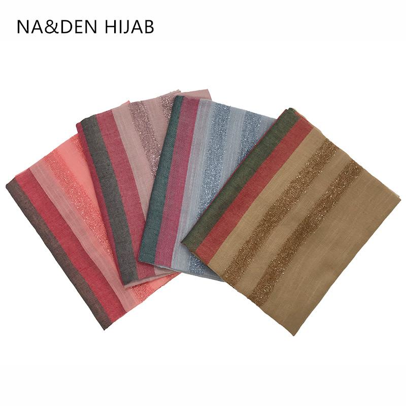 

Scarves Stripe Shawls Women Sparkling Plain Glitter Hijab Maxi Shimmer Muslim Head Scarf Solid Wraps 10pcs\lot
