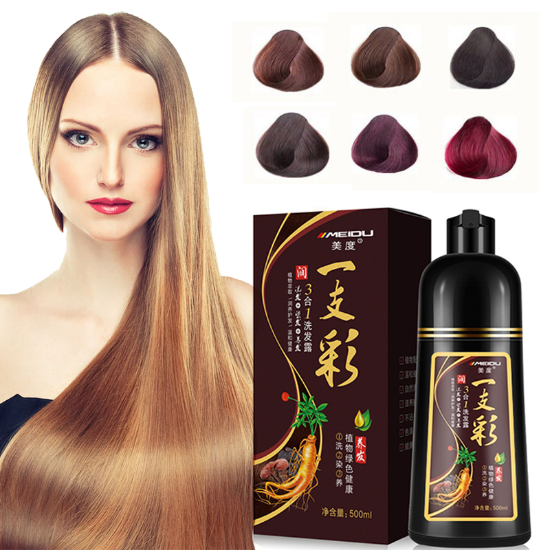 

500ML Organic Natural Hair Dye Ginseng Extract Black Hair Color Dye Shampoo For Cover Gray White Hair