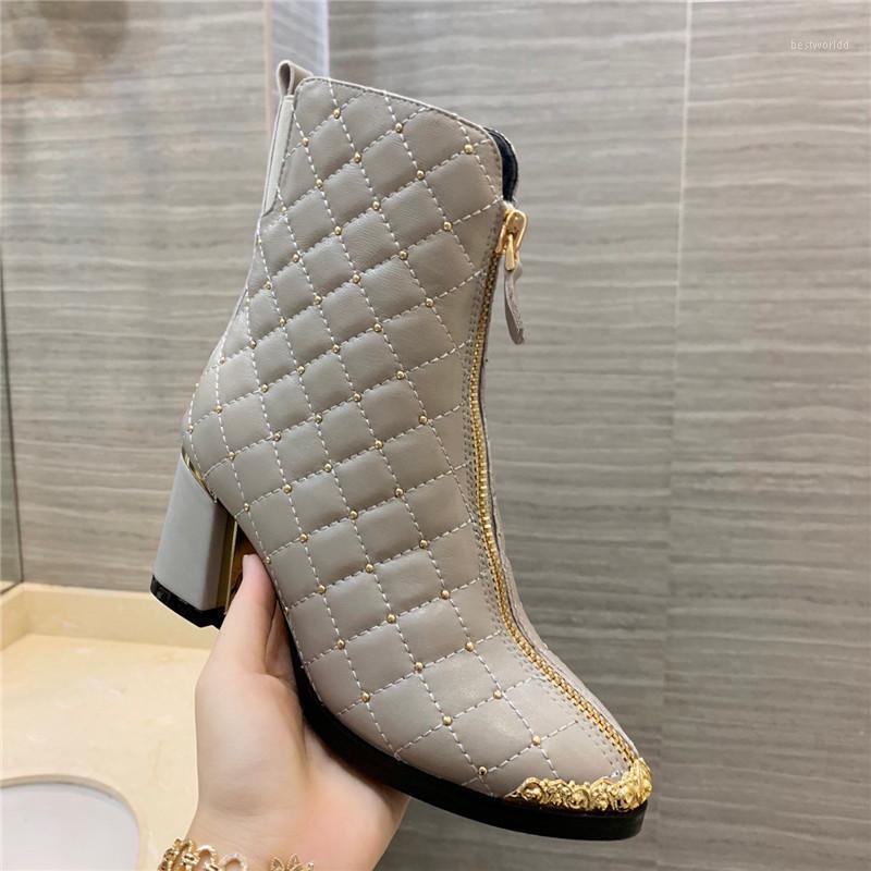

Boots Women High Heel Shoes Woman Genuine Leather Zapatos De Mujer Pointed Toe Profile Heel Zipper Short Boots Ankle Shoes New1, As show
