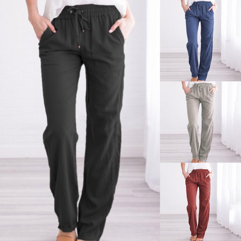 

Lace Up Summer Pants Women Sweatpants Pantalon Femme 4 Colors Cotton Linen Harem Pants Casual Plus Size Trousers Women, Black