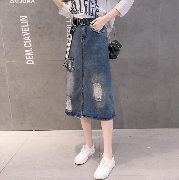 

Female Autumn Denim Corners Come Out Word Size Wide Fork Open Skirt Waist Rstm, Blue