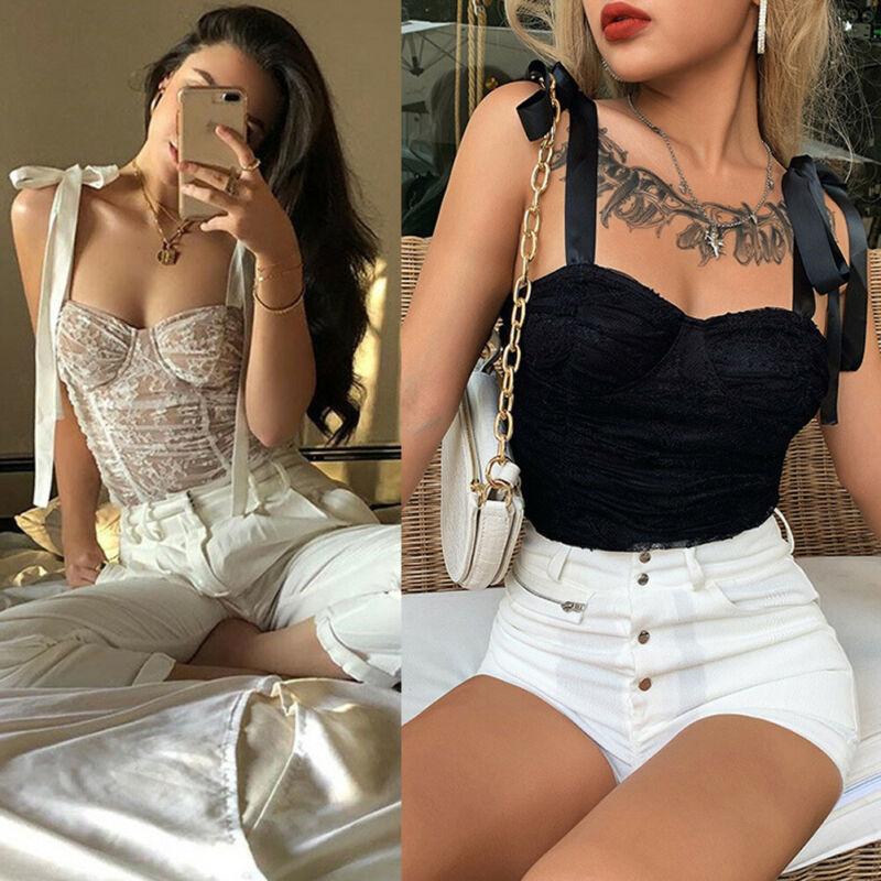 

Women's Tanks & Camis Sexy Vintage Casual Women Solid Lace Vest Sleeveless Loose Camisole Fashion V-Neck Tank Tops Blouse Lace-Up, White
