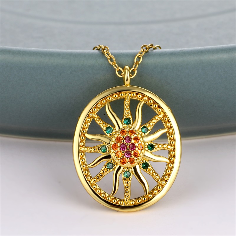 

Gold Plated Women Charm Necklace Pendant Copper Colorful Micro-Paved Flower Necklaces Stainless Steel Chain Zirconia Jewelry