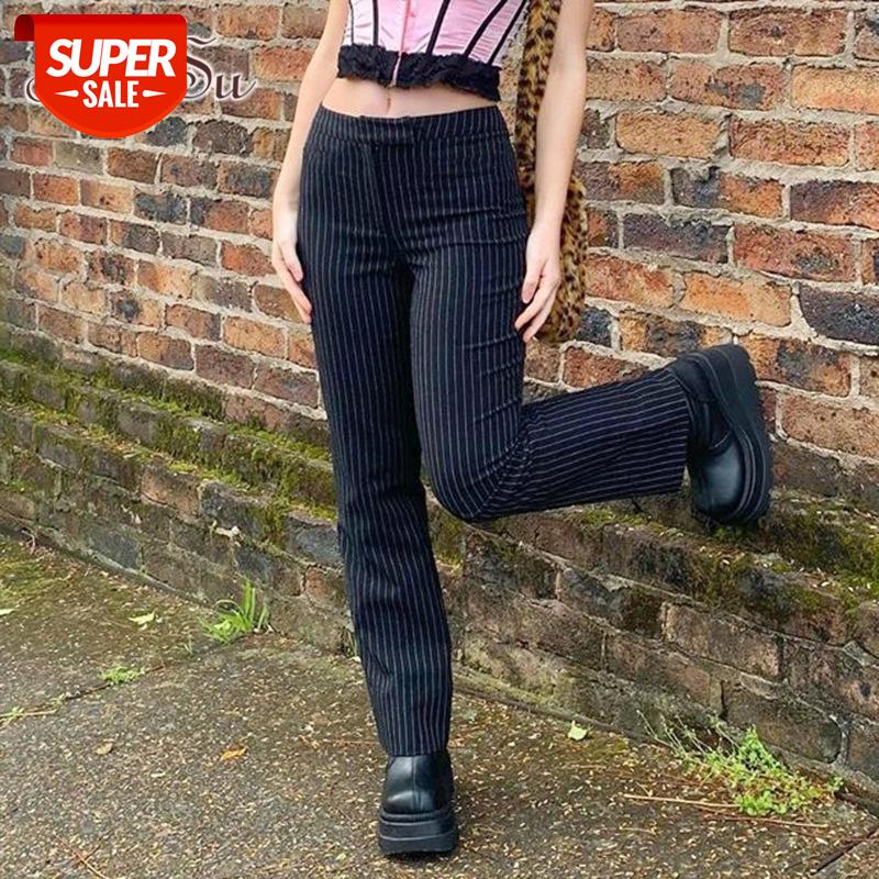

ArtSu Black Striped Skinny Long Trousers Ladies Casual High Waist Suit Pants Capris High Street Straight Joggers Women PA52386 #yn0r, Black;white