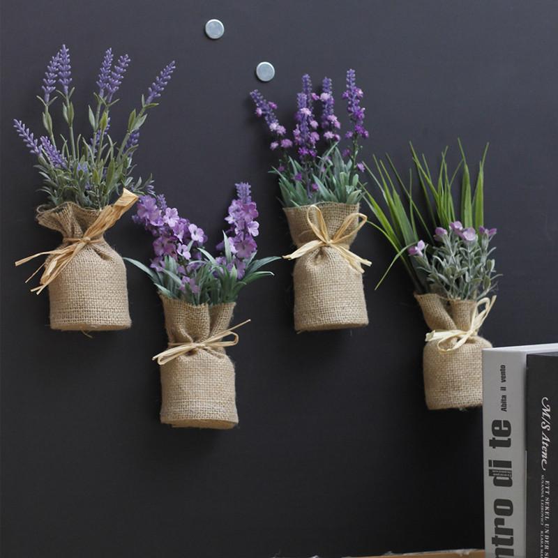 

New simulation flower burlap plants refrigerator stick bonsai decoration magnet small bonsai home Artificial flowers lavender