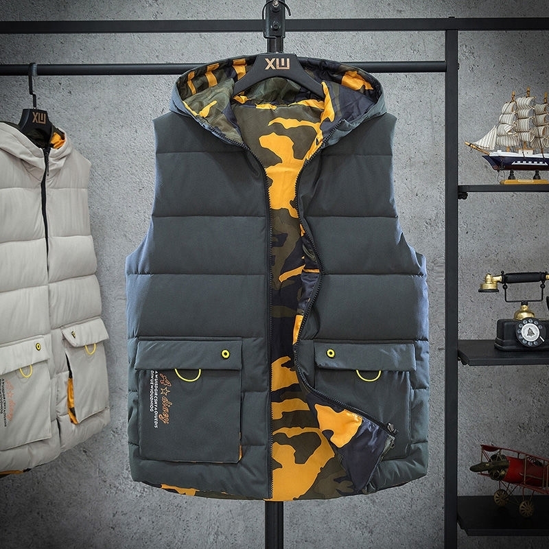 Camo Vest Mens Coat Winter New Cotton Vest Casual Warm Thick Sleeveless Jacke Hooded Waistcoat Zipper Sportwear Outwear 201120Z