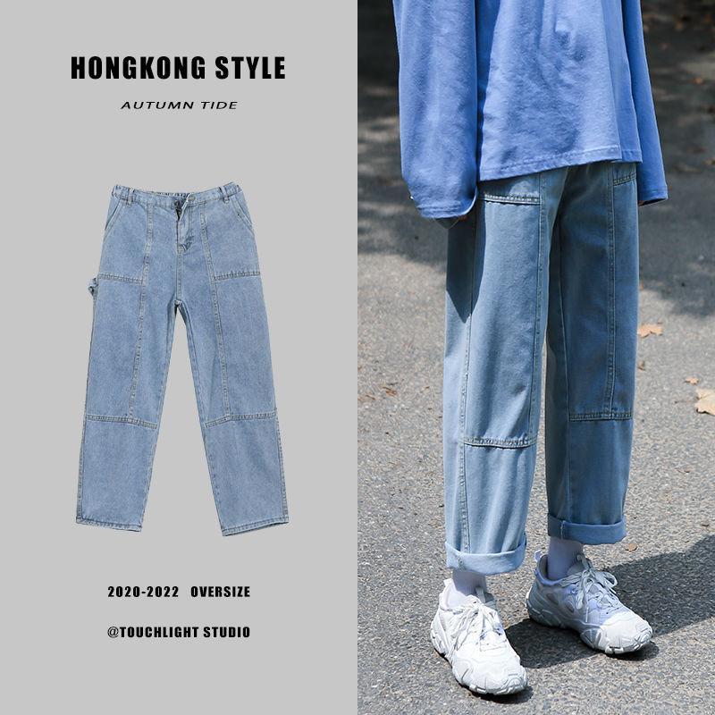 

Autumn Straight Jeans Men's Fashion Casual Retro Blue Jeans Pants Men Streetwear Wild Loose Hip-hop Denim Trousers Mens S-3XL