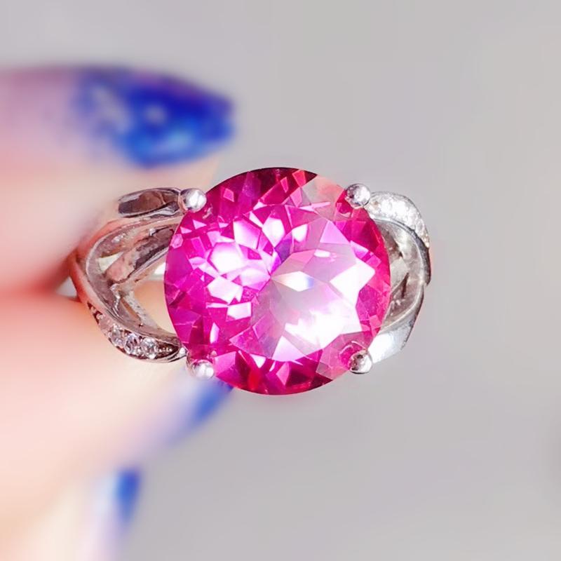 

Cluster Rings Natural Real Pink Topaz Round Style Ring Per Jewelry 10*10mm 6ct Gemstone 925 Sterling Silver Fine T207286, Golden;silver