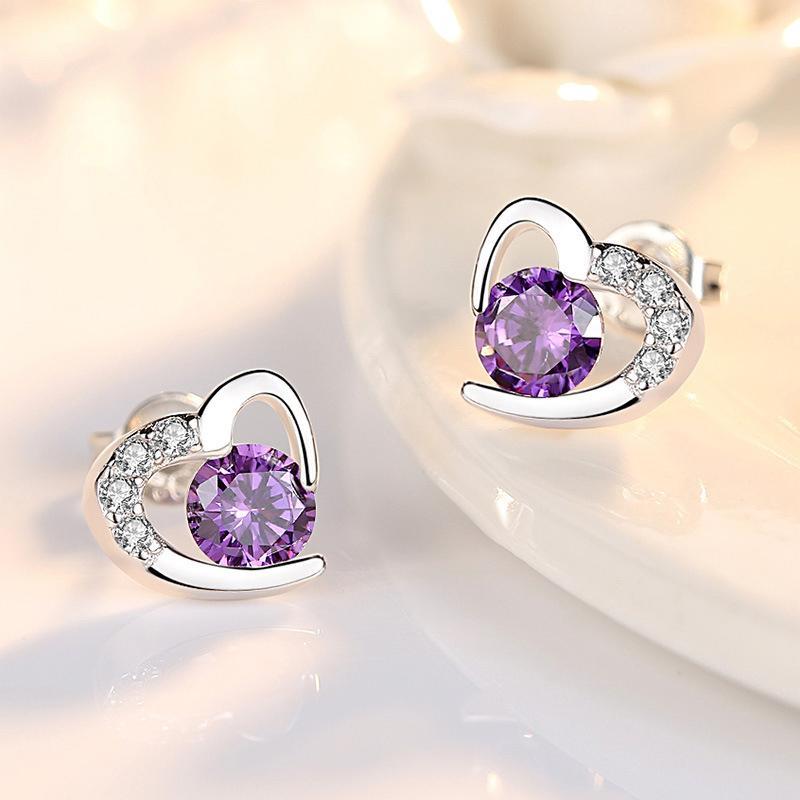 

Stud Small White Purple Crystal Earrings For Girls Children Lovely Heart Shaped Mosaic CZ Zircon Party Birthday Jewelry1