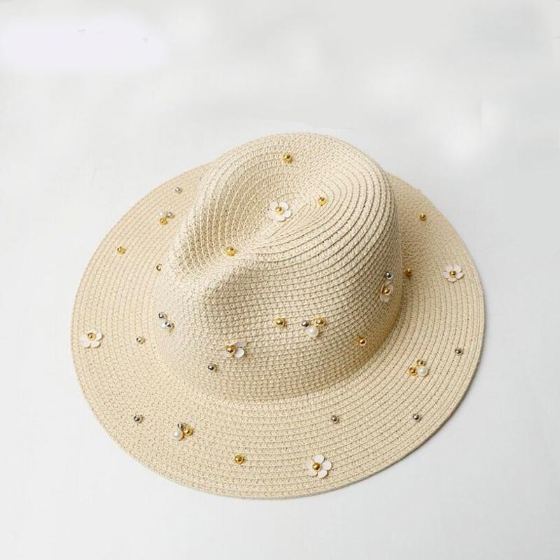 

Wide Brim Hats Fashion 2021 Summer Women's Foldable Large Sequins Pearl Beach Sun Hat Straw Jazz For Ladies Girls, Pink
