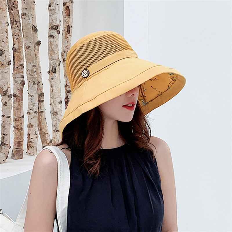 

MYZOPER Fashion New 2020 Mesh Korean Version Fisherman's Hat Button Visor Foldable Women Summer Hat Basin Cap, Picture color