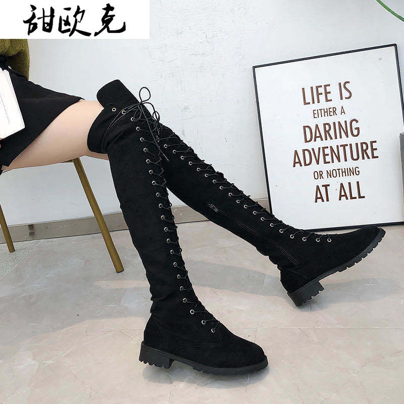 

2020 New Fashion Women Boots Over Knee High Boots Woman Sexy Front Lace-up Shoes Female Flat Heel Ladies 6 Colors Winter, Red