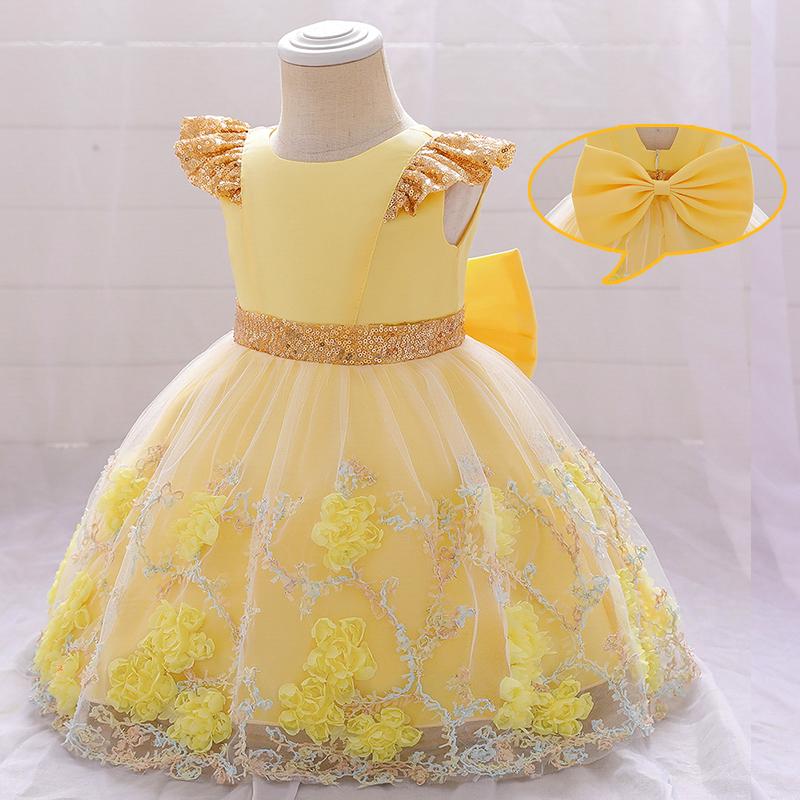 

Girl's Dresses 2022 Flower Kids Clothes Child Baptism 1st Birthday Dress For Baby Girl Clothing Princess Lace Backless Party, Red;yellow