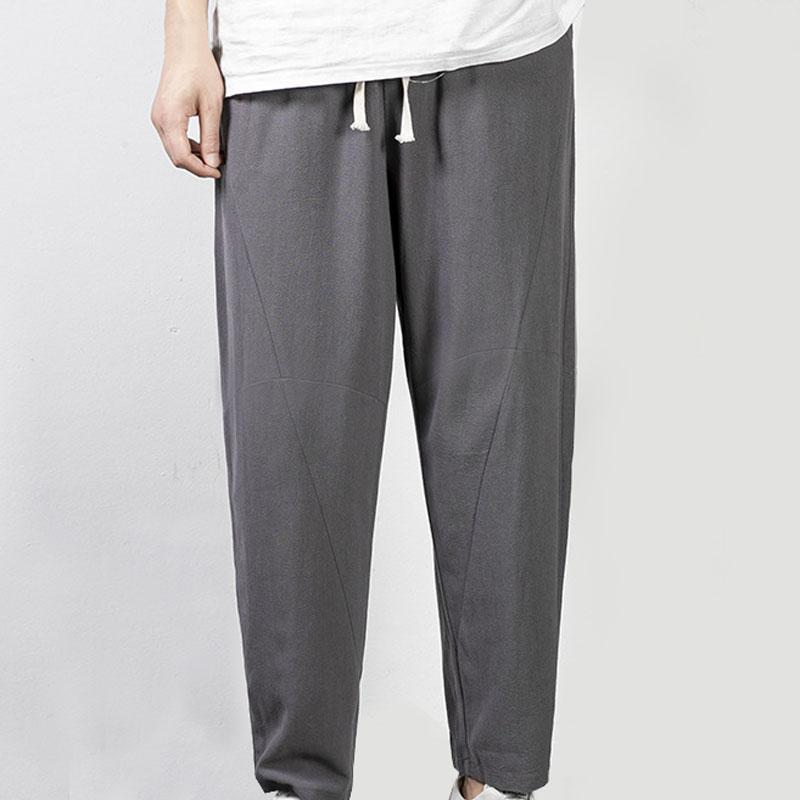 

Autumn Summer pants men 5XL 6XL 7XL 8XL Waist 140cm Cotton linen Plus size trousers men, Black